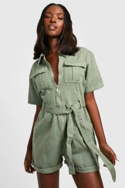 Combishort Utilitaire Ceinturé En Jean