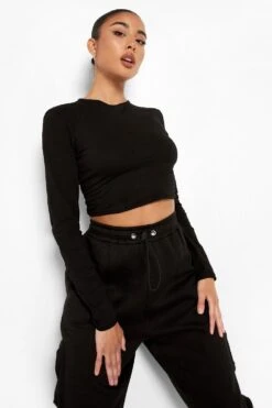 Top Basique à Manches Longues Et Col Ras-du-cou