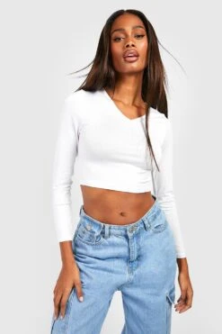 Top Basique à Col V Et Manches Longues