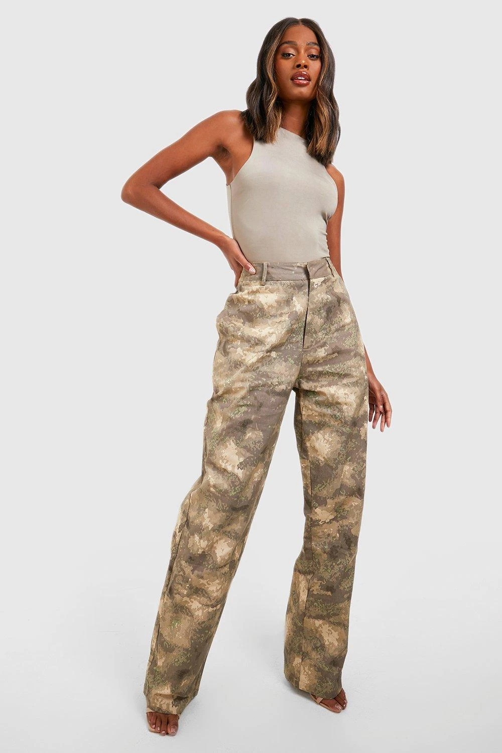 Pantalon Cargo Droit Effet Camouflage