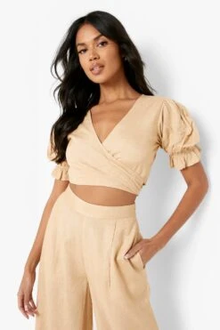 Crop Top Cache-cœur Effet Lin