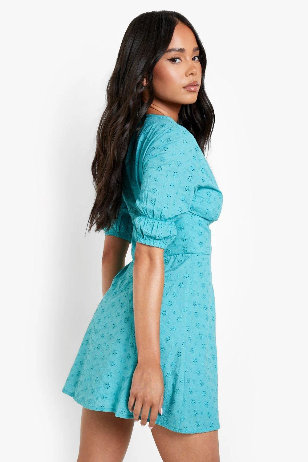 Petite - Robe Courte En Broderie Anglaise à Manches Bouffantes – Image 2