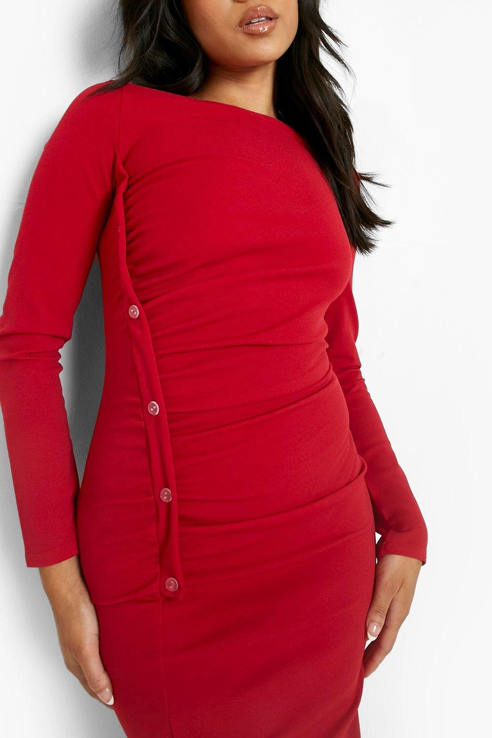 Petite - Robe Mi-longue Froncée à Boutons – Image 4