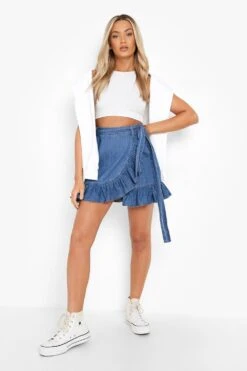 Jupe En Jean Volantée Nouée à La Taille