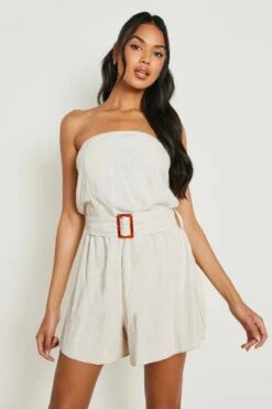 Combishort Effet Lin à Ceinture