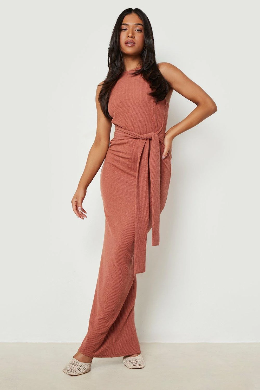 BOOHOO Petite - Robe Longue Côtelée Nouée – Image 3