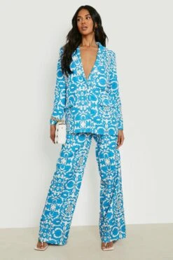 Pantalon Large à Imprimé Porcelaine