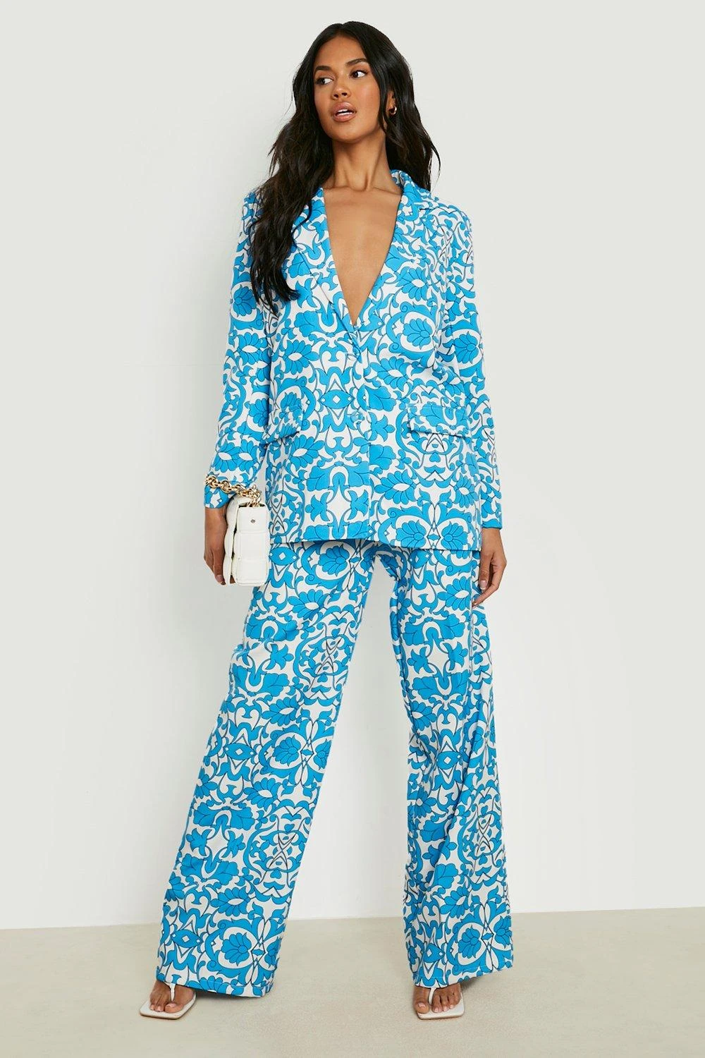 Pantalon Large à Imprimé Porcelaine