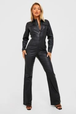 BOOHOO Combinaison évasée En Denim Enduit