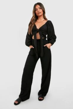 Pantalon Droit Texturé Effet Lin