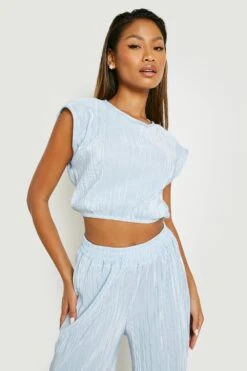 Crop Top Plissé à épaulettes
