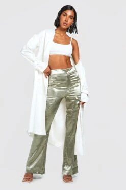 Pantalon Cargo Flare Satiné