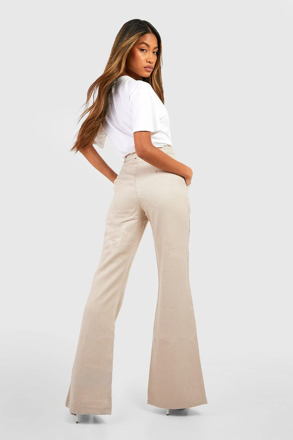 Pantalon Flare Fendu à Imprimé Pied-de-poule – Image 2