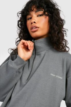 Sweat à Col Zippé Et Slogan