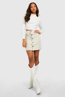 Jupe Boutonnée Taille Haute En Velours CÎtelé