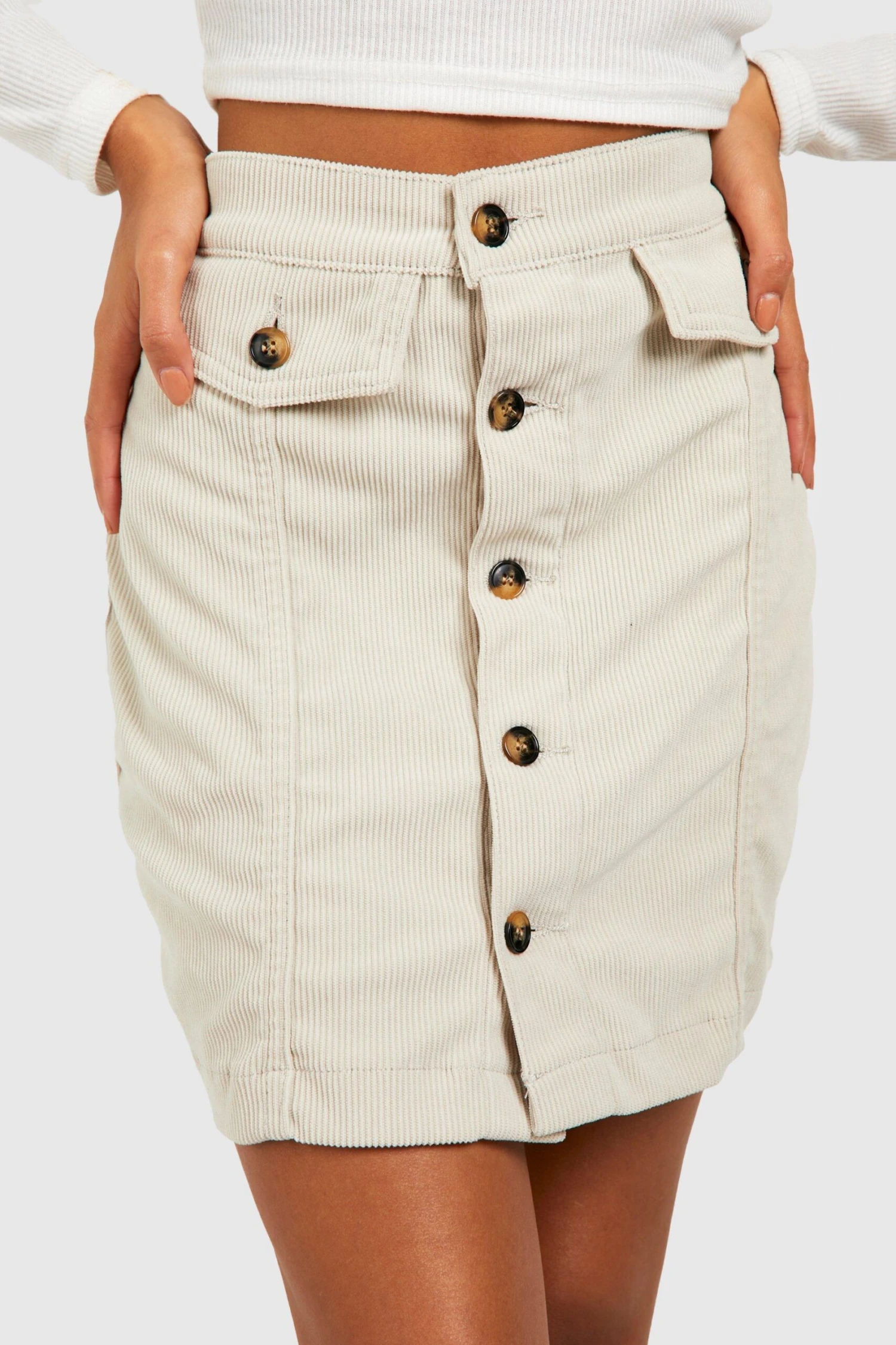 Jupe Boutonnée Taille Haute En Velours Côtelé – Image 4