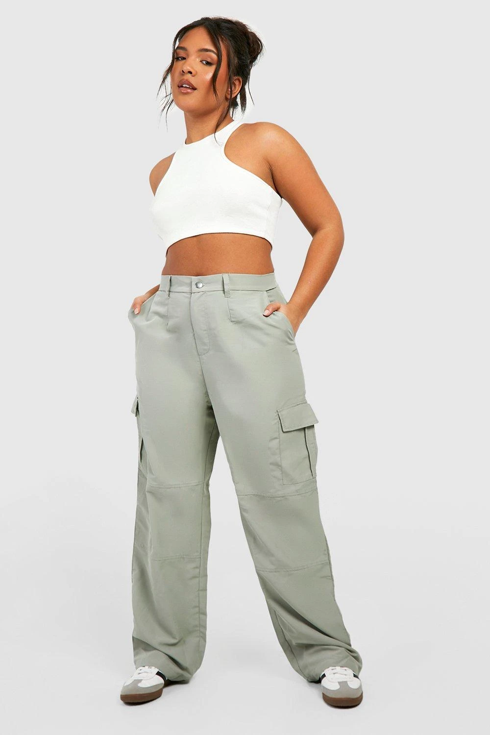BOOHOO Grande Taille - Pantalon Cargo à Taille Froncée