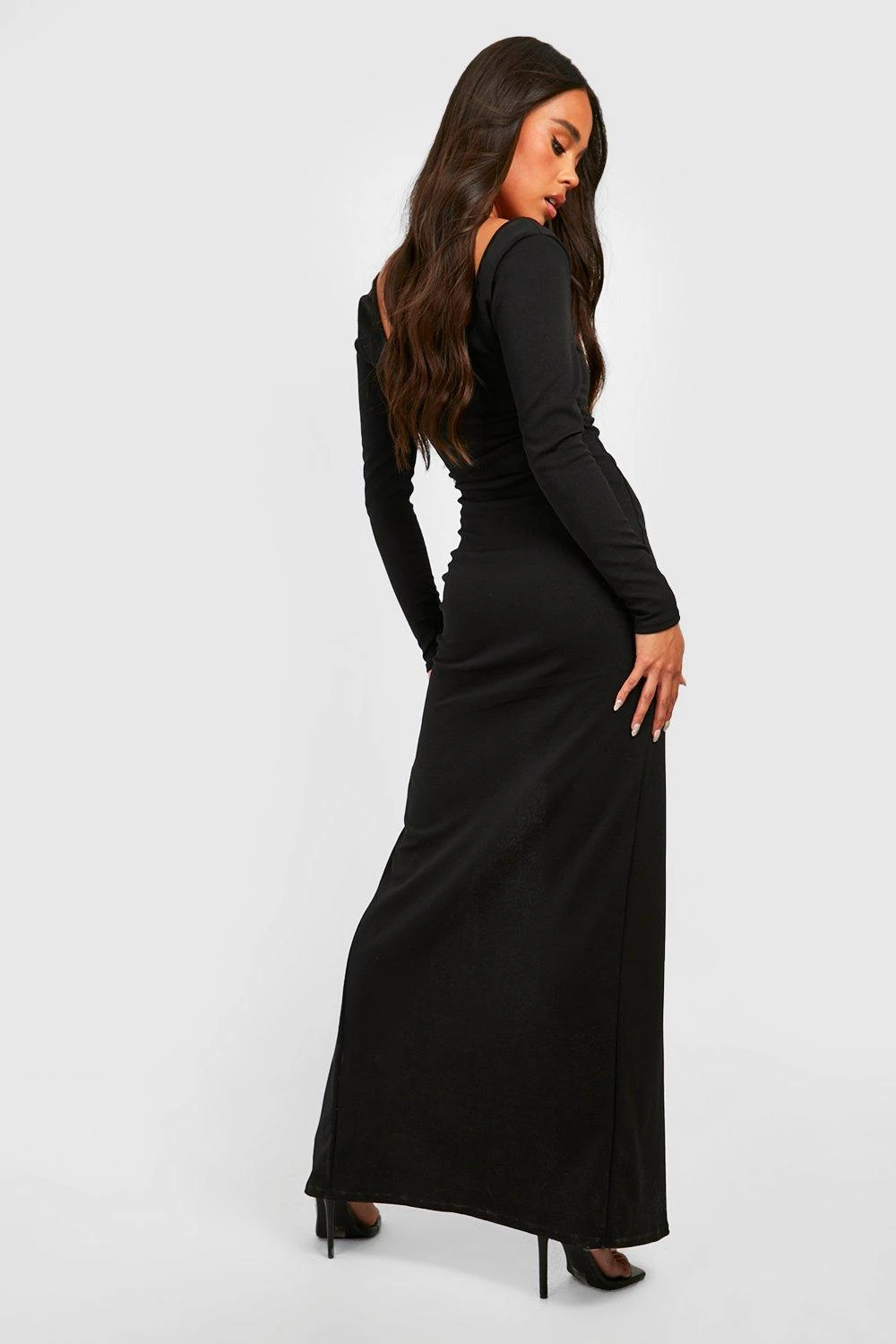 Petite - Robe Longue Fendue à Col Carré Et Manches Longues – Image 2