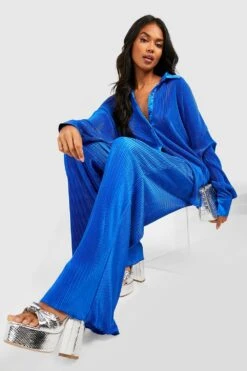 Pantalon Flare Plissé En Tissu Premium