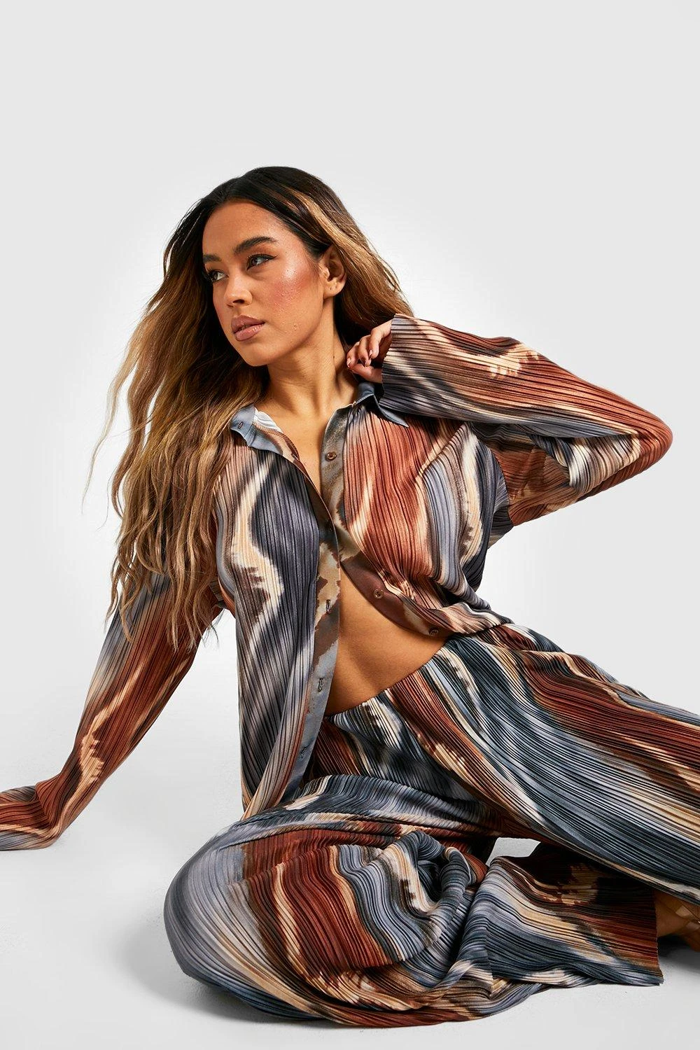 Grande Taille - Pantalon Large Plissé à Imprimé Marbre – Image 3