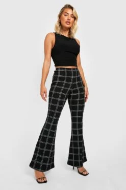 Pantalon Flare Taille Haute Ă Carreaux