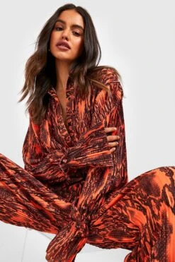 Chemise Plissée Nouée à Imprimé Serpent