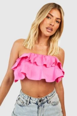 BOOHOO Top Bandeau En Coton à Volants