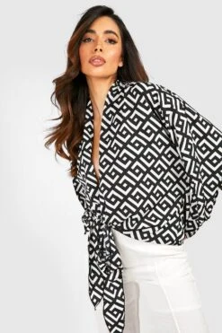 Kimono Noué à Imprimé Géométrique