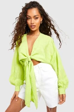 Crop Top Texturé à Manches Chauve-souris