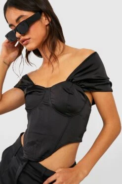 Corset Drapé Satiné à Col Bateau