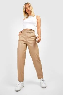 Pantalon Taille Haute En Similicuir Ă Ceinture