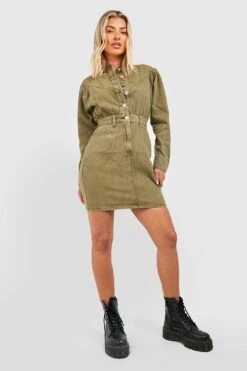 Robe Courte Boutonnée En Jean à Col Montant