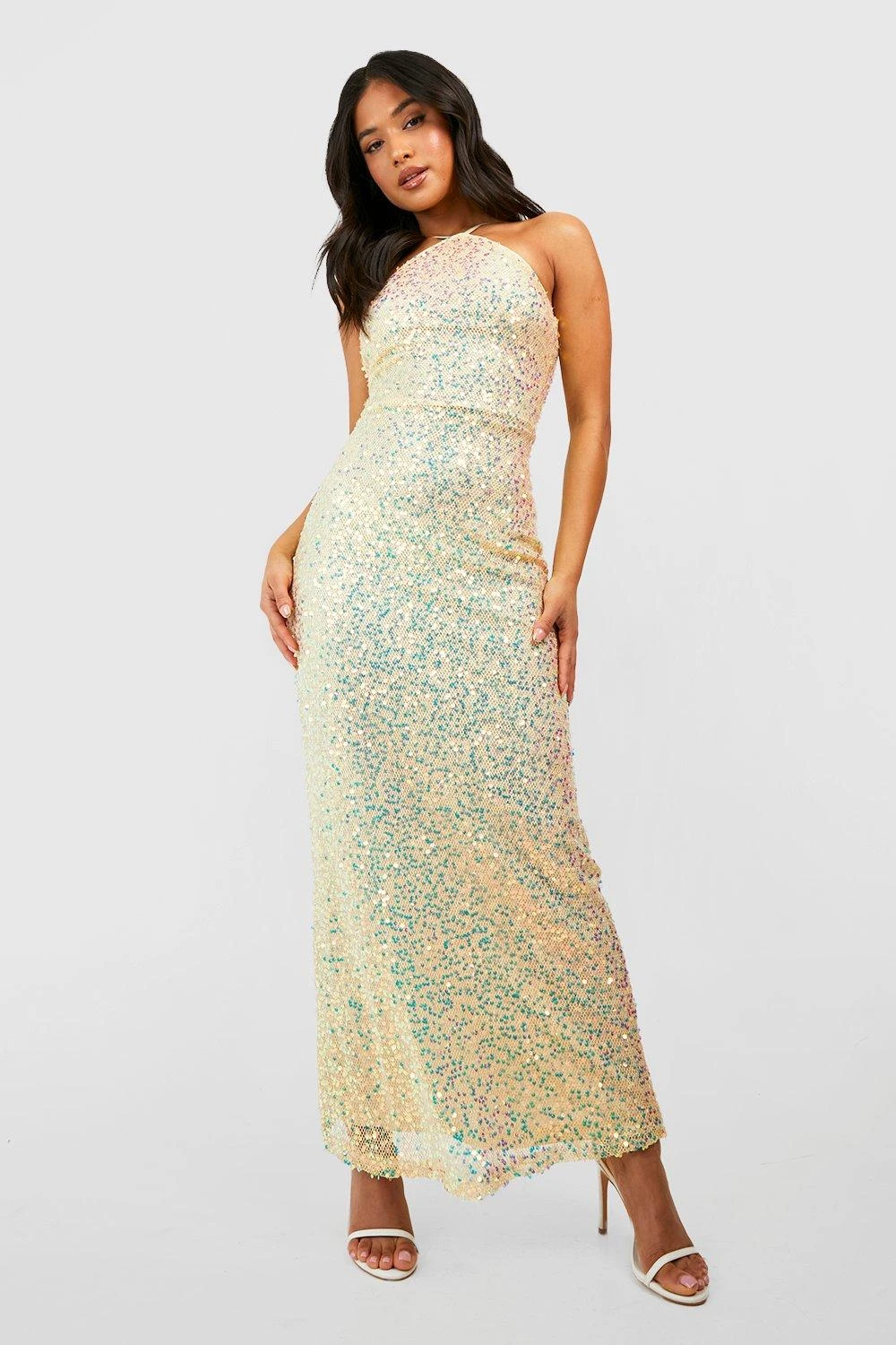 BOOHOO Petite - Robe Longue Pailletée Dos Nu