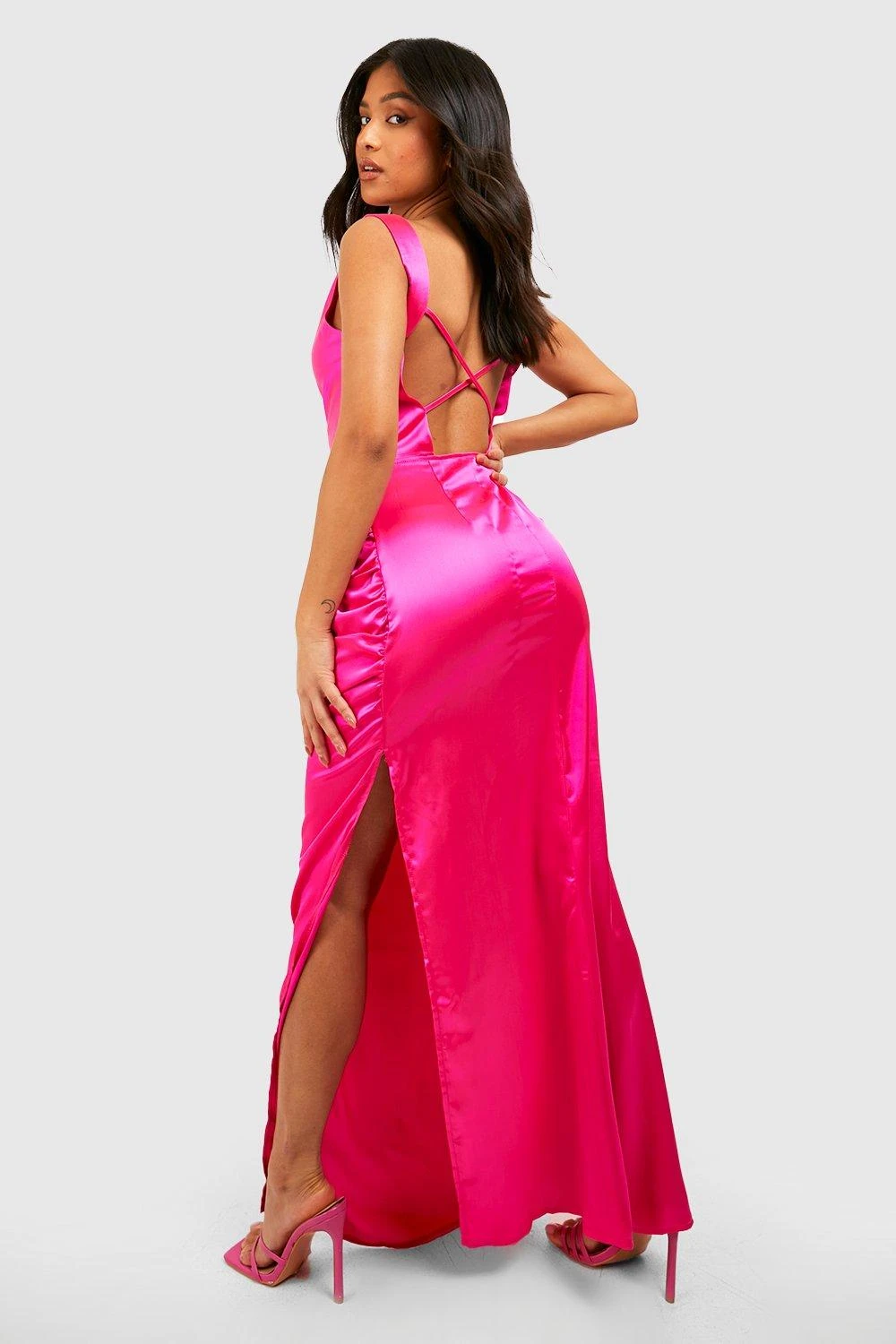 Petite - Robe Longue Satinée à Col Bénitier – Image 2