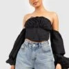 BOOHOO Corset En Coton à épaules Dénudées Et Manches Bouffantes
