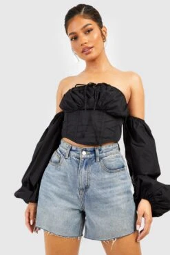 BOOHOO Corset En Coton à épaules Dénudées Et Manches Bouffantes