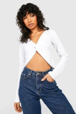 BOOHOO Top Côtelé Torsadé à Manches Longues