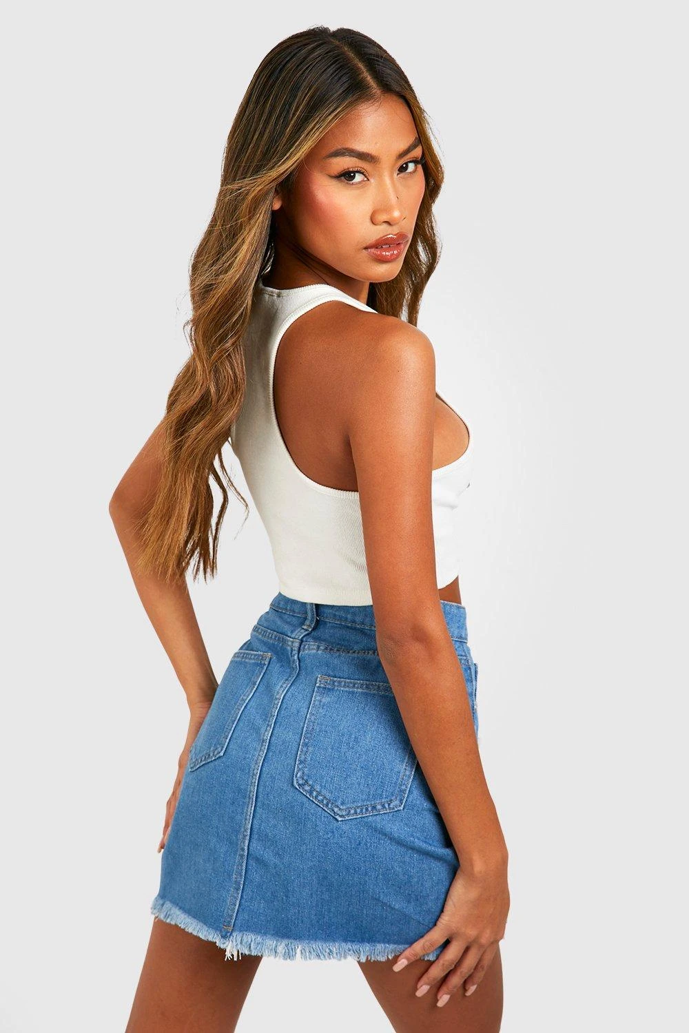 Jupe En Jean Déchiré Taille Haute – Image 2