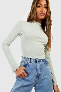 BOOHOO Top Texturé à Col Montant Et Manches Longues
