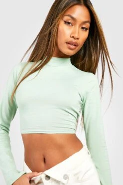 BOOHOO T-shirt Court En Coton à Col Montant Et Manches Longues