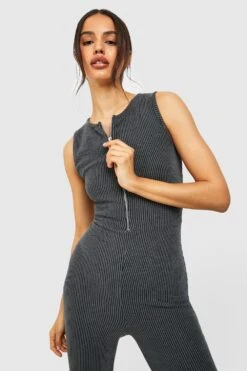 BOOHOO Combinaison Moulante Côtelée Zippée