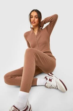 BOOHOO Combinaison Moulante Zippée à Manches Longues