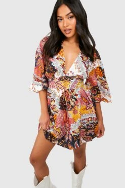 Petite - Robe Patineuse à Laçages Et Imprimé Cachemire