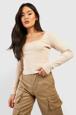 Corset Côtelé à Col Carré Et Manches Longues