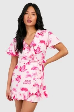 Petite - Robe Courte Croisée à Volants Et Imprimé Fleuri