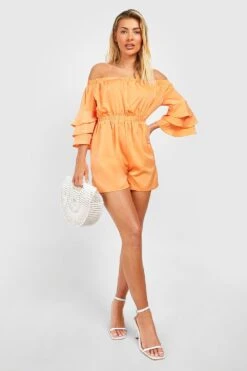 Combishort Satiné à Volants Et épaules Dénudées