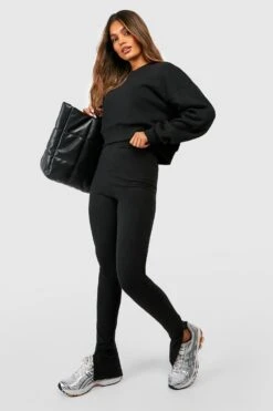 Legging Taille Haute Fendu En Coton