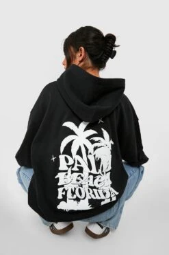 Sweat à Capuche Oversize à Imprimé Palmier