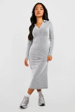 Petite - Robe Mi-longue Bicolore Côtelée