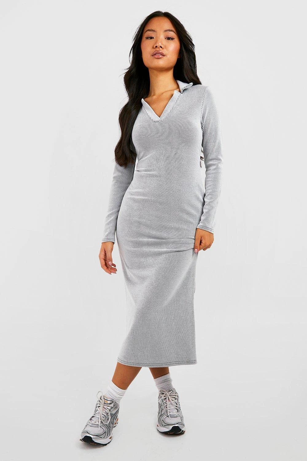 Petite - Robe Mi-longue Bicolore Côtelée